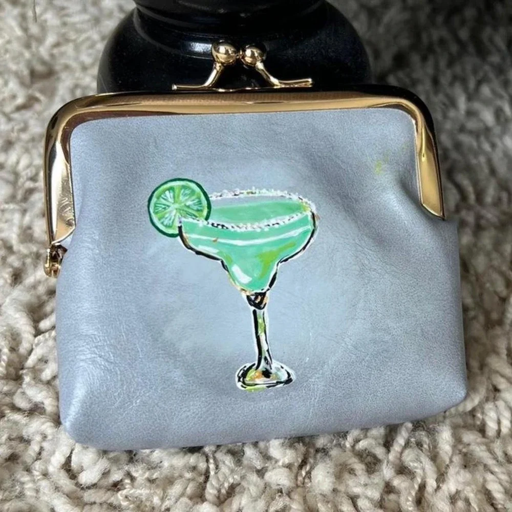 Margarita Coin Purse Small Gray Hand Painted Cocktail Retro Y2K Style